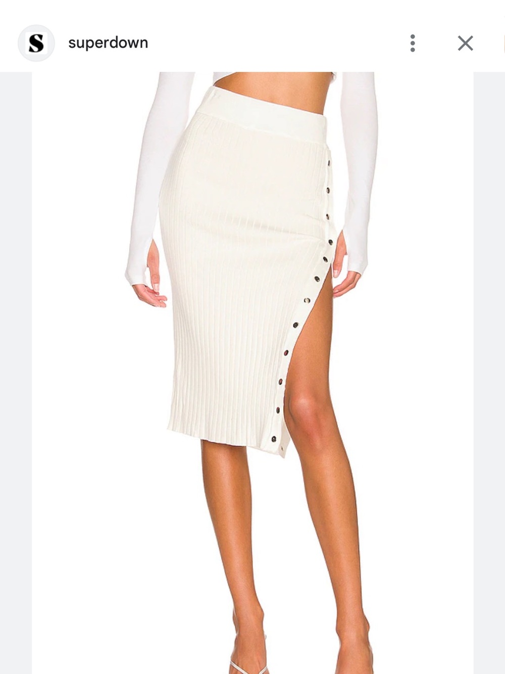 superdown Cream Ribbed Midi Skirt with Side Snap Slit